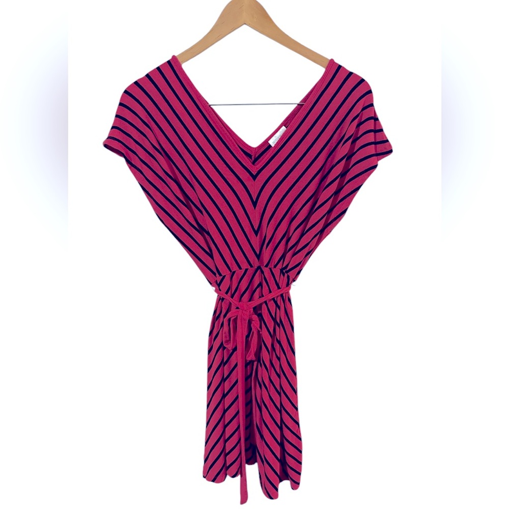 Motherhood Maternity Pink and Black Striped Tie Front Blouse Large